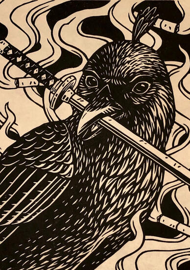 Linocut Print: Murder on the Mind